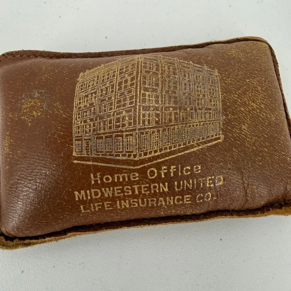 Vintage Rectangular Leather Shot-Filled Paperweight Promotional-Insurance‎ Co